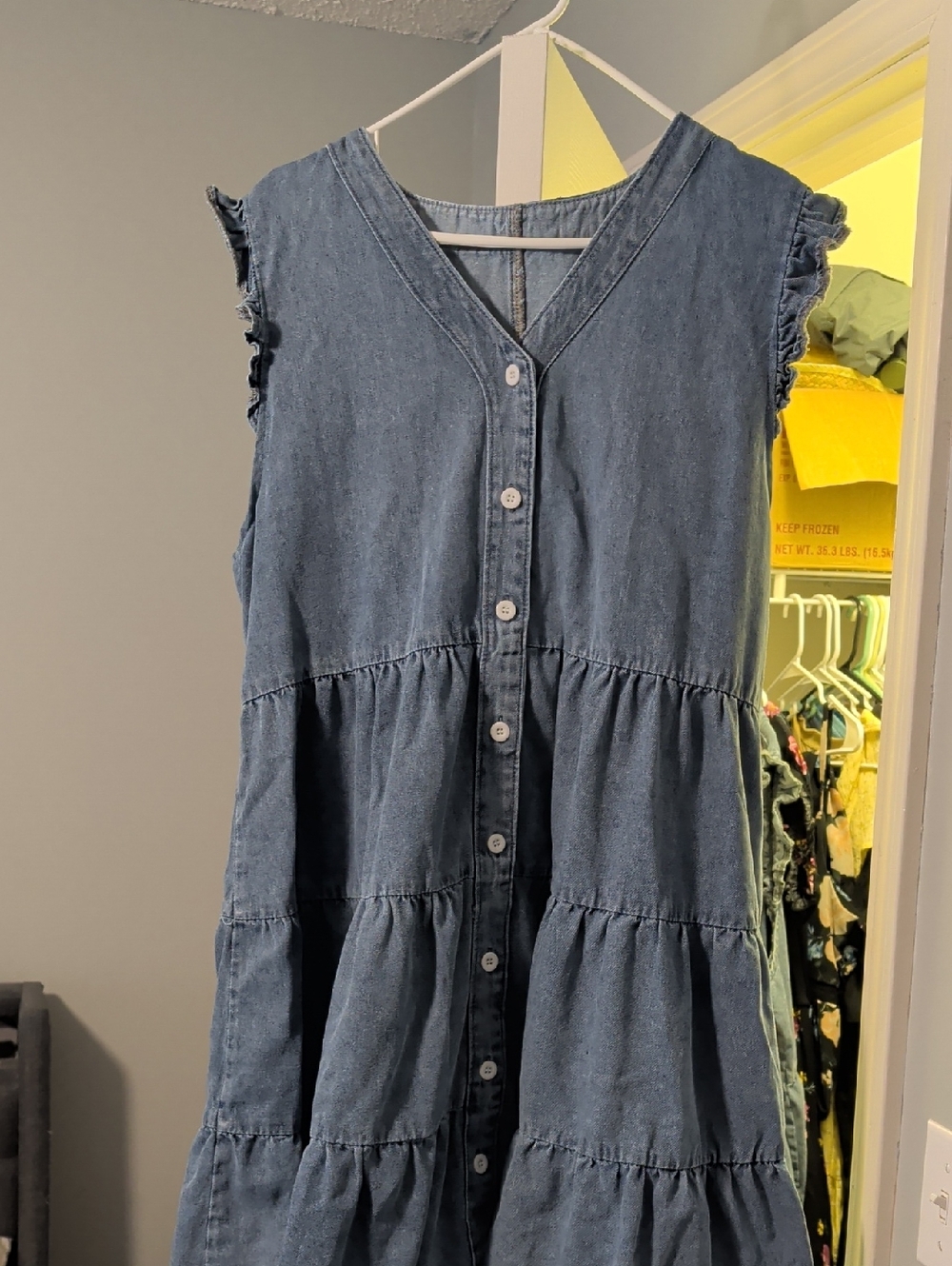Sleeveless Tiered Denim Dress in Blue